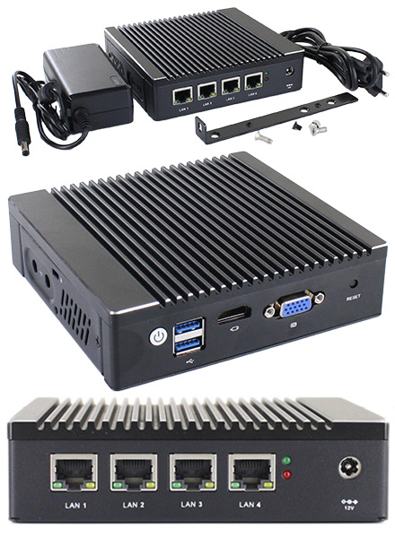 MPC-4LAN-N3700 MiniPC (Intel Pentium N3700, 4x Intel I225-V 2.5GbE LAN) [<b>FANLESS</b>]