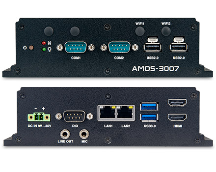 VIA AMOS-3007-1Q15A0 Industrial-PC/CarPC (1.5GHz Intel Atom, 9-36VDC, 2x LAN, -20 to 70C Extented temperature range) <b>[FANLESS]</b>